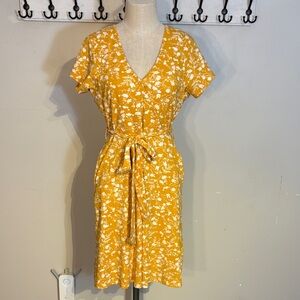 Yellow Floral Tie-Waist Cotton Dress NWT size 8